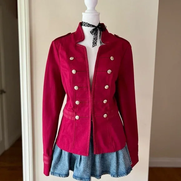 Gothic Military Jacket Tailored Double Breasted Buttons Preppy Red Pink 14 L - Picture 1 of 10
